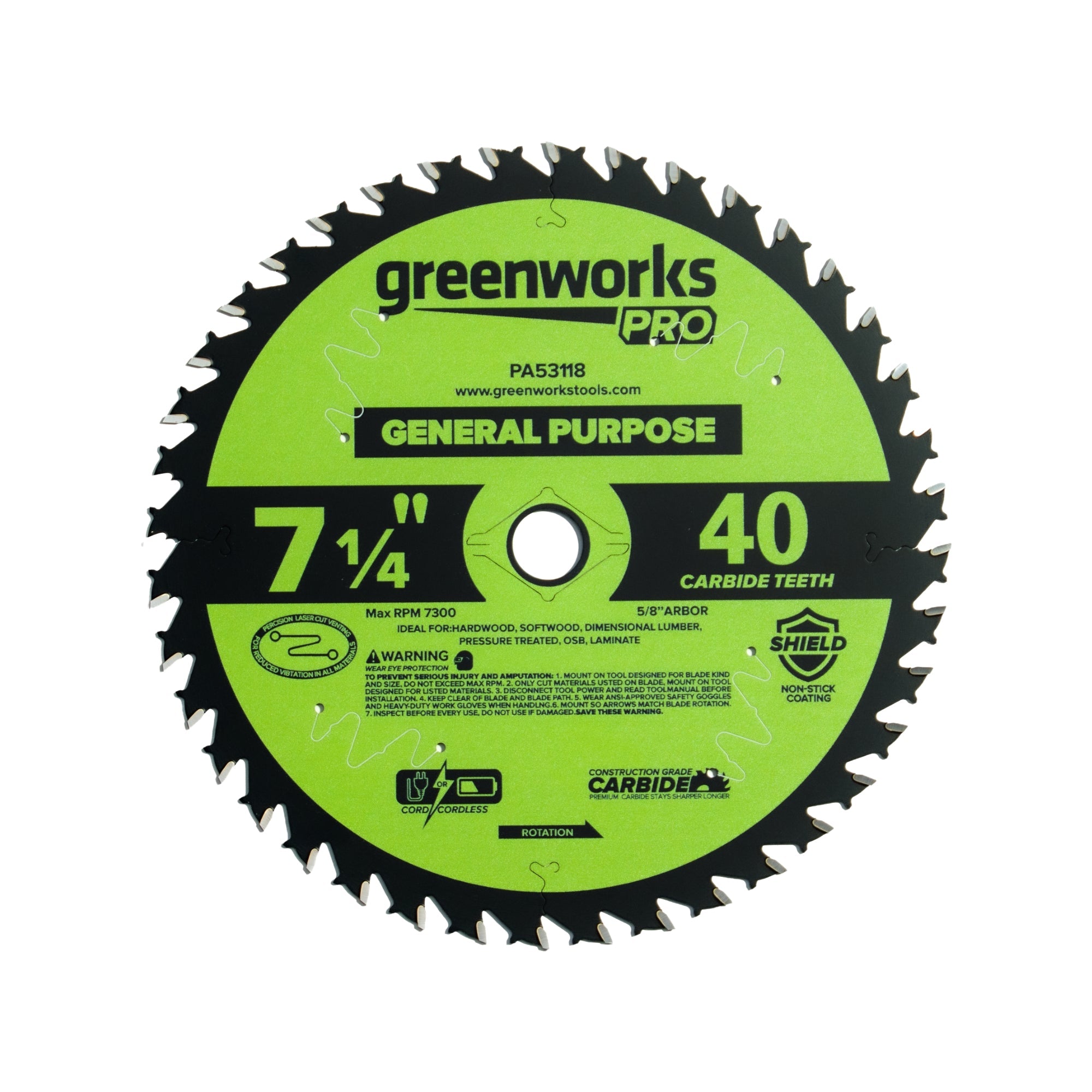 Pro 40-Tooth 7-1/4" General Purpose Circular Saw Blade with Construction-Grade Carbide Teeth MegaBDM