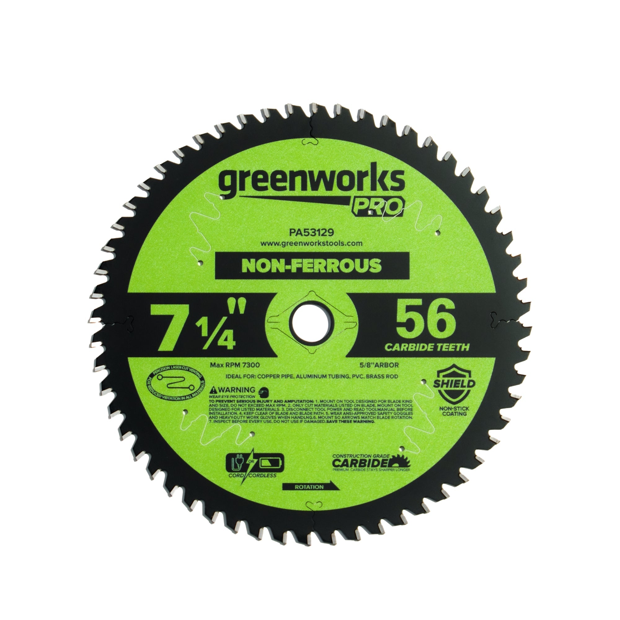 Pro 56-Tooth 7-1/4" Non-Ferrous Metal Cutting Circular Saw Blade with Construction-Grade Carbide Teeth MegaBDM