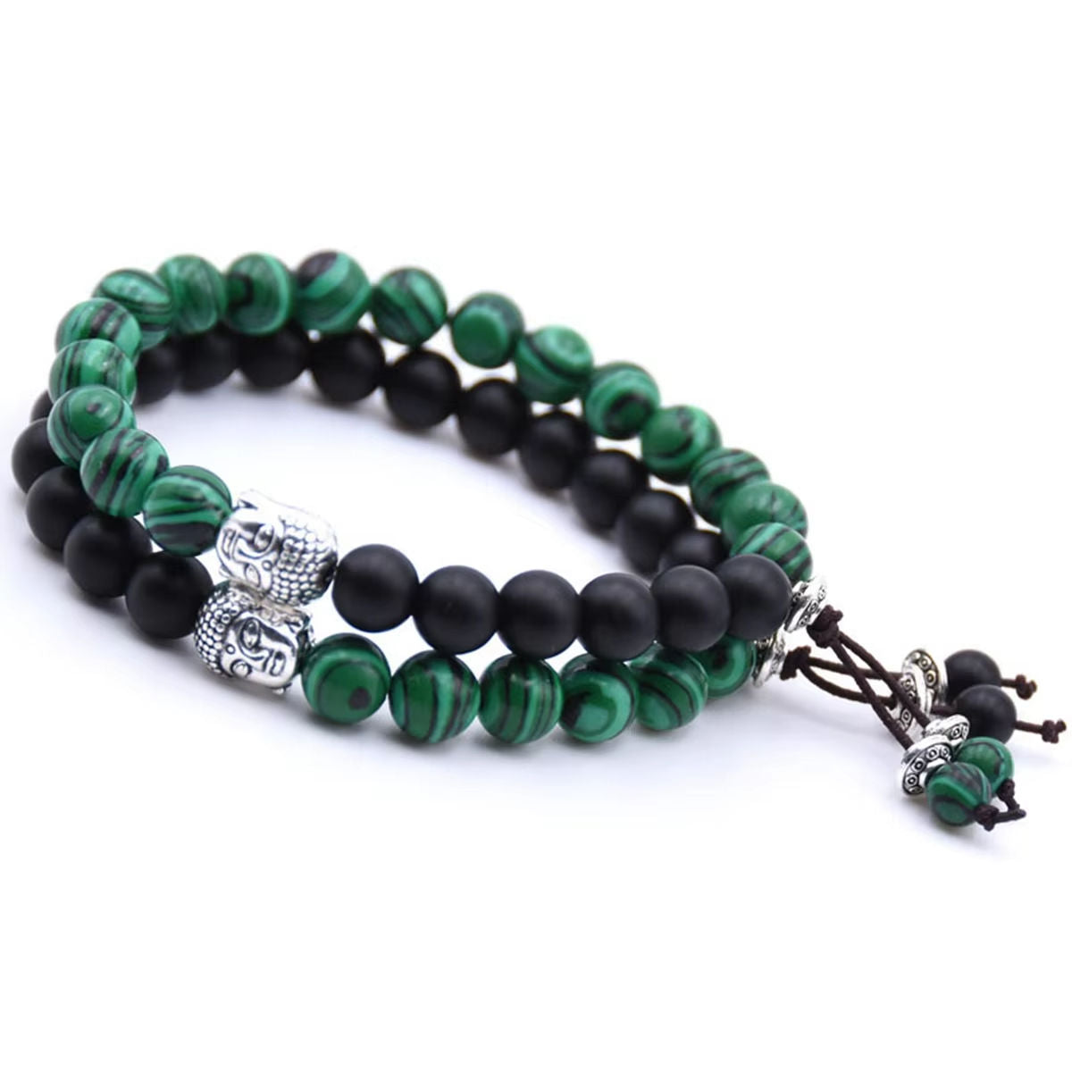 Matte Black Onyx & Malachite Healing Gemstone Bracelet — Wholesale Couples & Gift