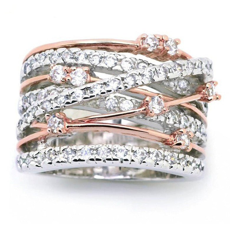 Women's Rhinestone Zircon Creative Cross Color Separation Ring MegaBDM