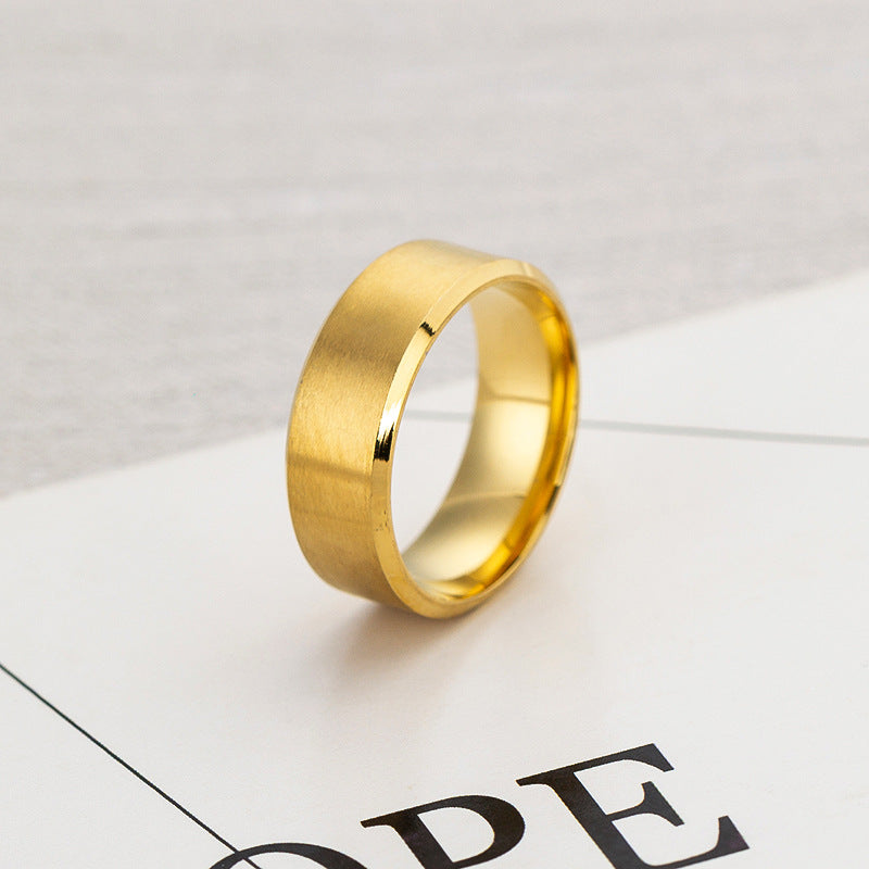 Men's Double Bevel Matte Stainless Steel Fashion Personality Ring - 8mm Gold / No. 6 MegaBDM