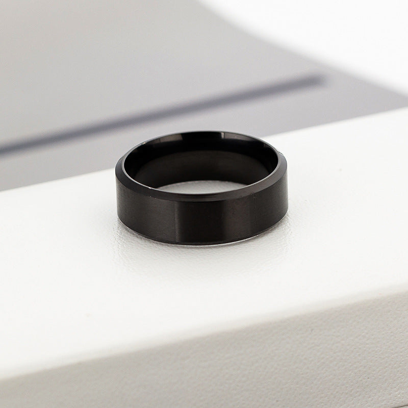 Men's Double Bevel Matte Stainless Steel Fashion Personality Ring - 8mm Black / No. 7 MegaBDM
