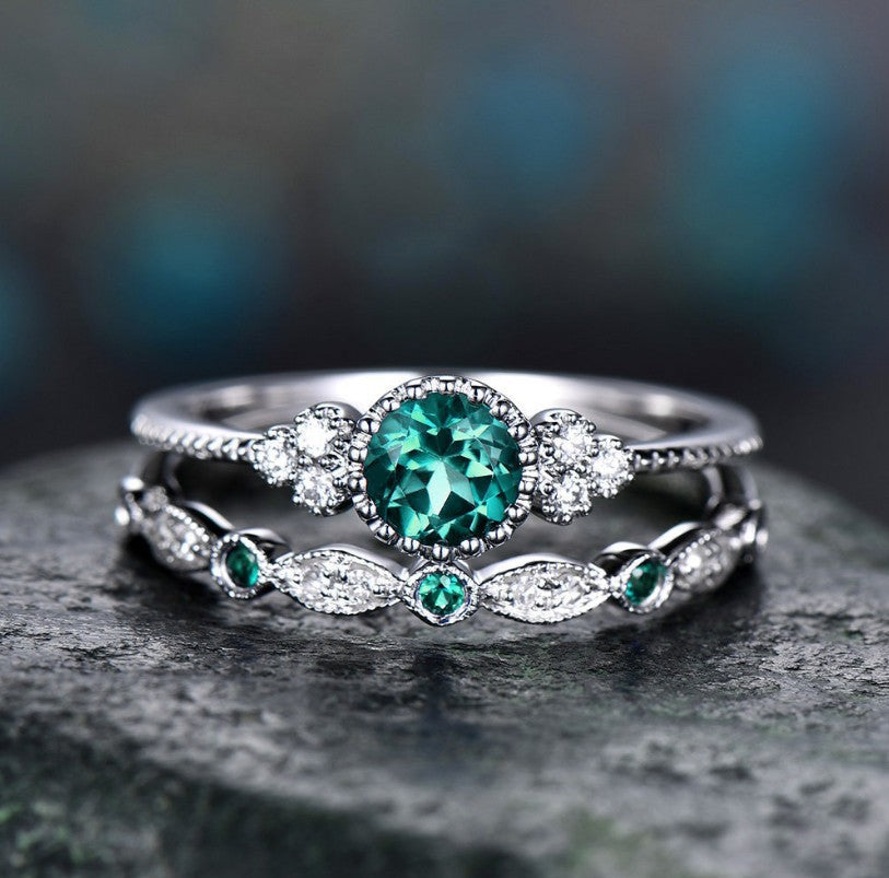 Classy Women's Fashion Zircon Two-piece Emerald Rings - Green / No. 5 MegaBDM
