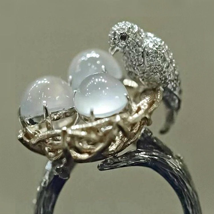 Women's Natural Gemstone Moonstone Bird's Nest Fashion Ring - Color / No. 8 MegaBDM