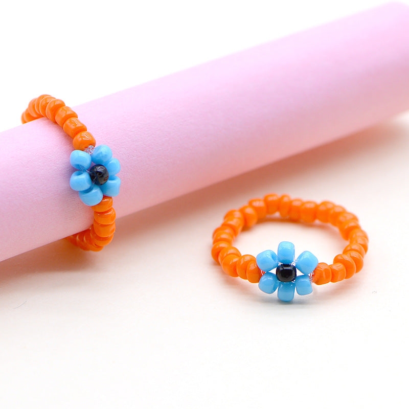 Handmade Ya Woven Little Flower Fresh Ring - V002 Orange Blue Black MegaBDM