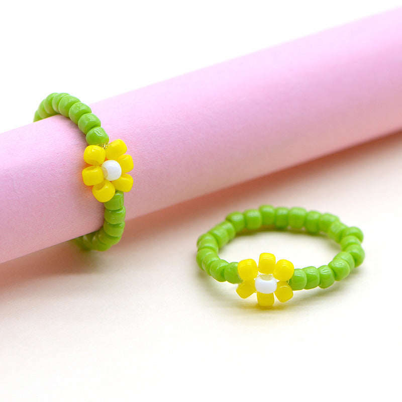 Handmade Ya Woven Little Flower Fresh Ring - V002 Light Green Yellow White MegaBDM