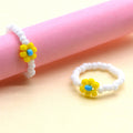 Handmade Ya Woven Little Flower Fresh Ring - V002 White and Yellow Blue MegaBDM