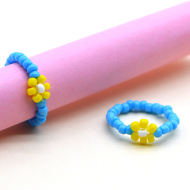 Handmade Ya Woven Little Flower Fresh Ring - V002 Blue Yellow White MegaBDM