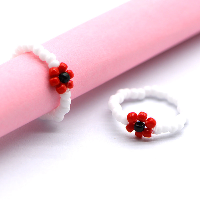 Handmade Ya Woven Little Flower Fresh Ring - V002 White Red Black MegaBDM
