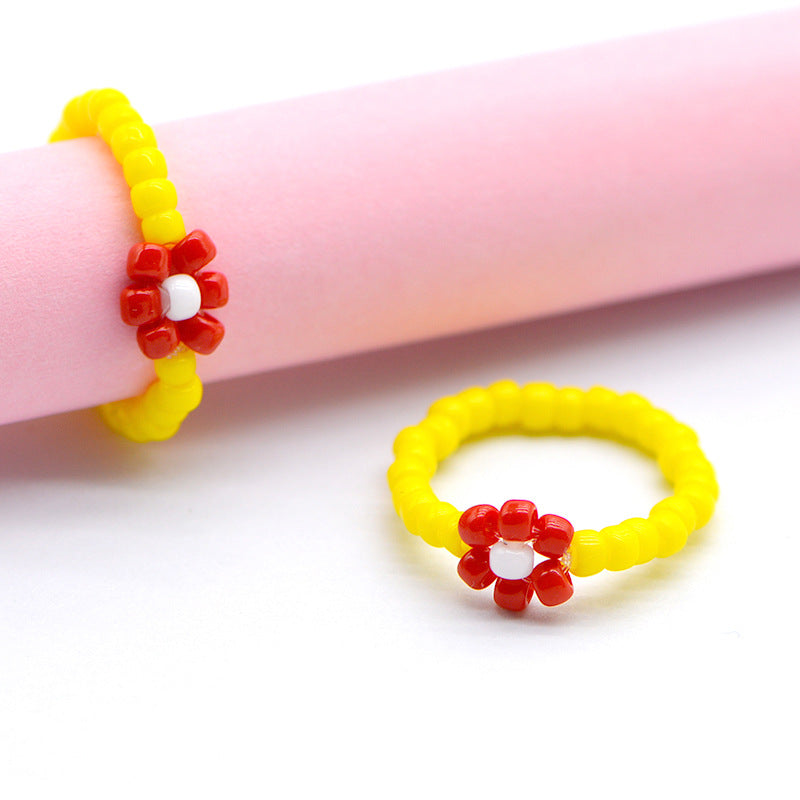 Handmade Ya Woven Little Flower Fresh Ring - V002 Yellow Red White MegaBDM