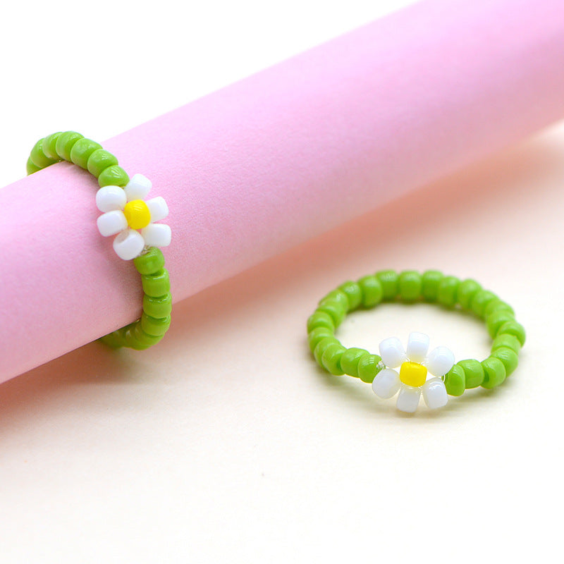 Handmade Ya Woven Little Flower Fresh Ring - V002 Light Green White Yellow MegaBDM