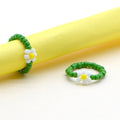 Handmade Ya Woven Little Flower Fresh Ring - V002 Dark Green White and Yellow MegaBDM