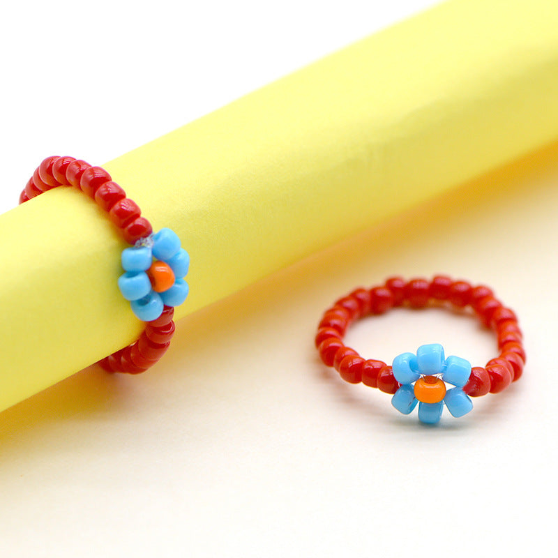 Handmade Ya Woven Little Flower Fresh Ring - V002 Red Blue Orange MegaBDM