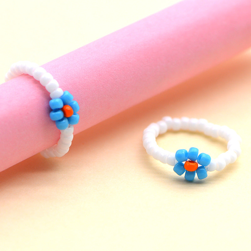 Handmade Ya Woven Little Flower Fresh Ring - V002 White and Blue Orange MegaBDM