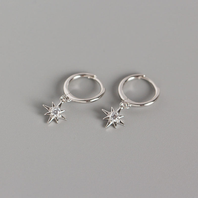 Women's Star Sterling Sier Diamond Embedded Small Sun Earrings - White gold color / 925 Silver MegaBDM