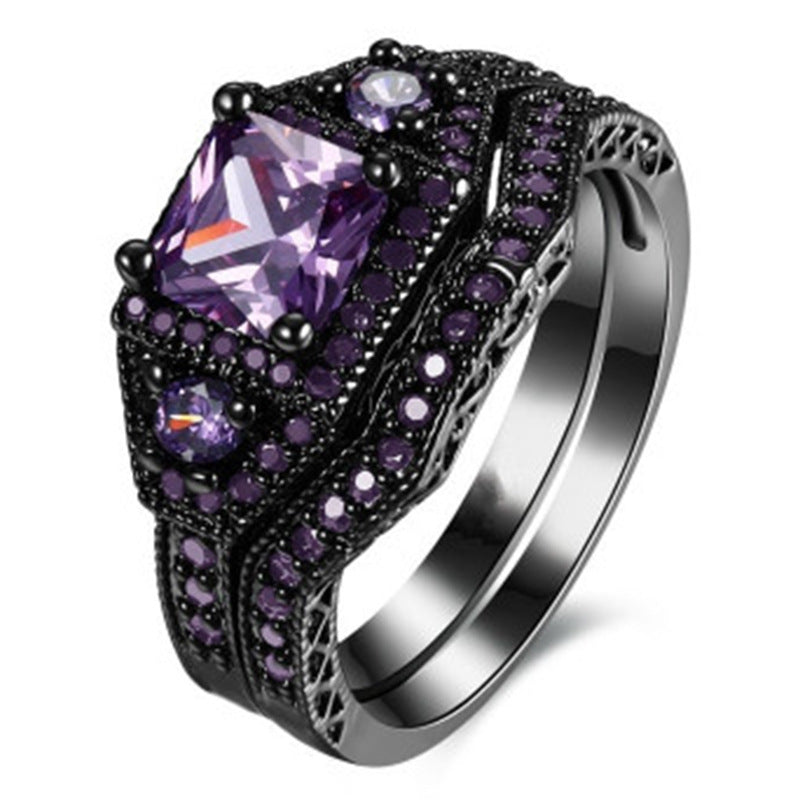 Black Zircon Gold Plated Fashion Engagement Ring - Cr6239 Purple / No. 8 MegaBDM