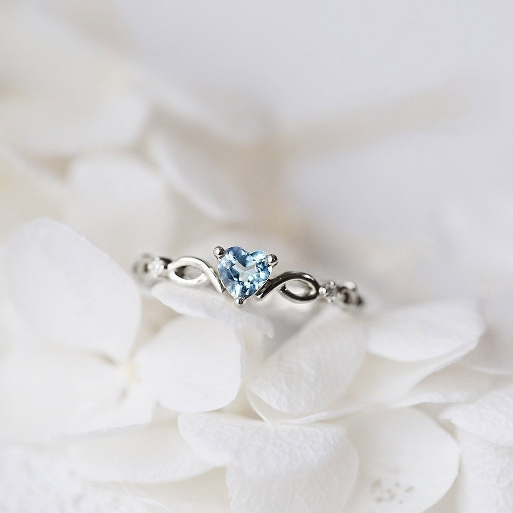 Women's Heart Copper Love Heart-shaped Zircon With Rings - Platinum Blue Diamond / No. 7 MegaBDM