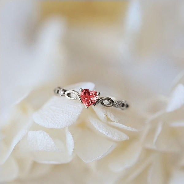 Women's Heart Copper Love Heart-shaped Zircon With Rings - Platinum Red Diamond / No. 5 MegaBDM