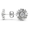 Diamond Rose Gold Plated Natural Sun Flower Ear Earrings - White Diamond Ear Studs [White Gold Color]] MegaBDM