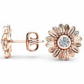 Diamond Rose Gold Plated Natural Sun Flower Ear Earrings - White Diamond Ear Studs [Rose Gold]] MegaBDM