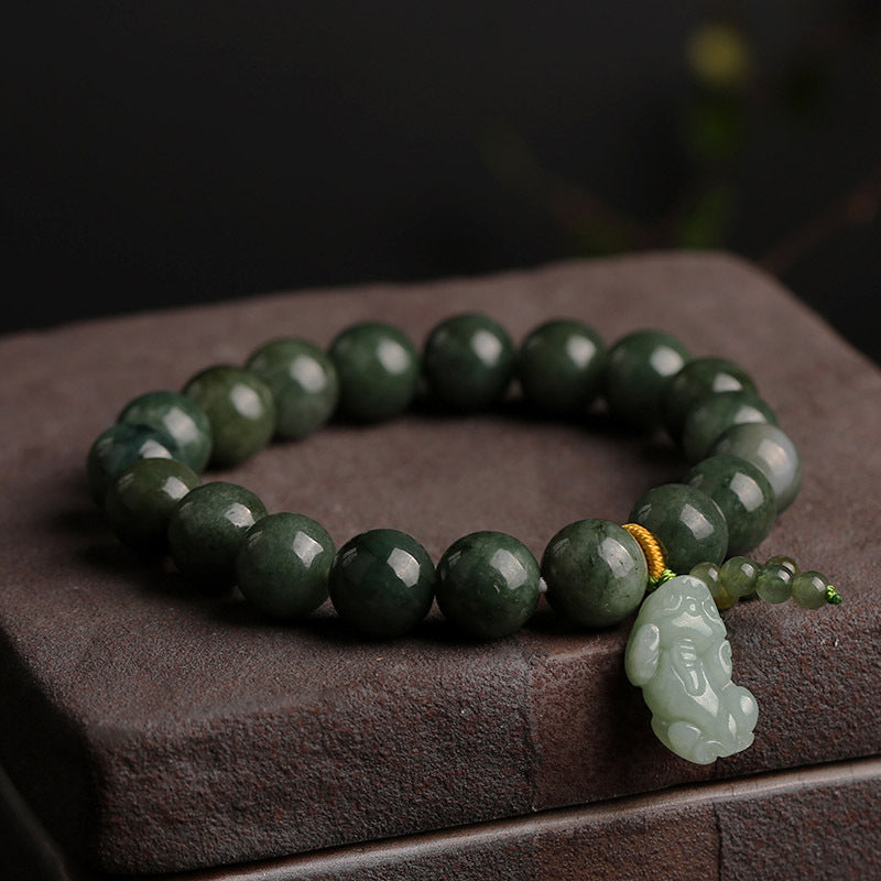 Natural A- Level Jade Ball Beads Bracelets - 10mm Oil Green round Beads .. MegaBDM