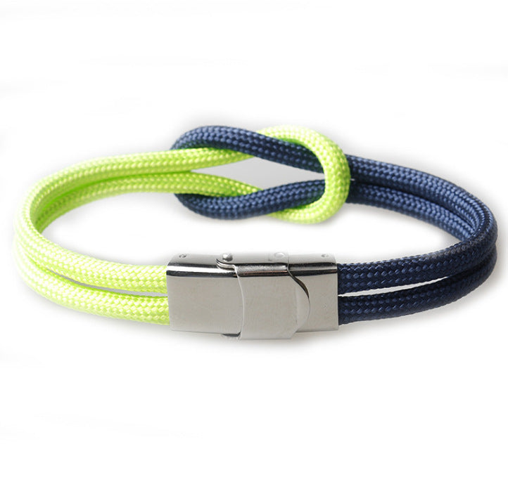 Women's & Men's Stainless Steel Snap Joint Fashion Navy Style Parachute Cord Truelove Bracelets - Dark Blue Fluorescent Green MegaBDM