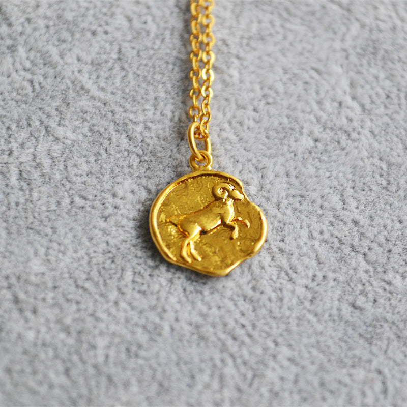 Niche Retro Golden Constellation Embossed Pattern Necklaces - White Sheep MegaBDM