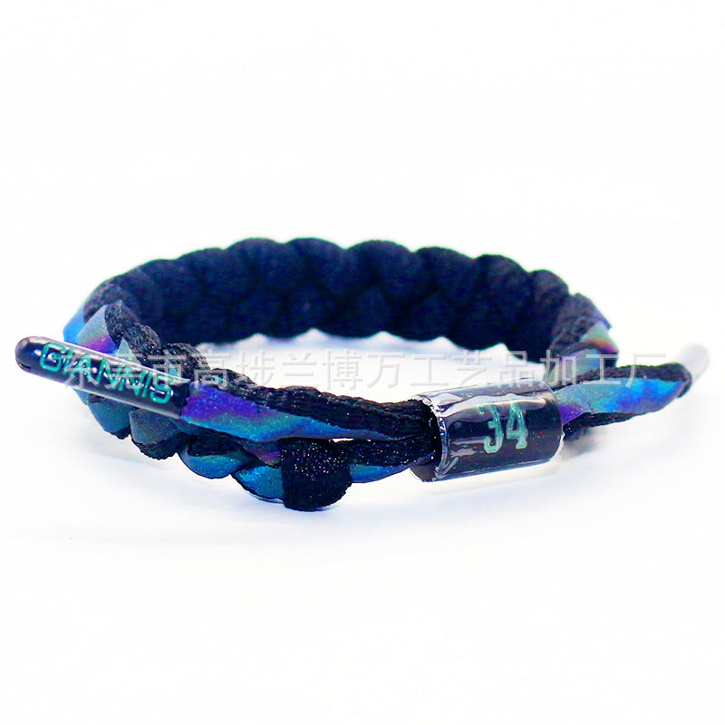Braided Rope Holographic Reflective Kobe Curry James Owen Harden Bracelets - Letter Brother Holographic Black MegaBDM