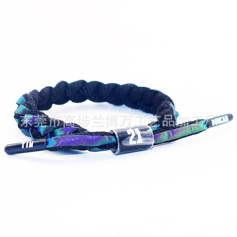 Braided Rope Holographic Reflective Kobe Curry James Owen Harden Bracelets - Duncan Holographic Black MegaBDM