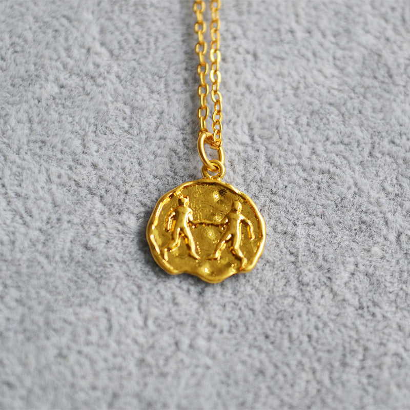 Niche Retro Golden Constellation Embossed Pattern Necklaces - Gemini MegaBDM