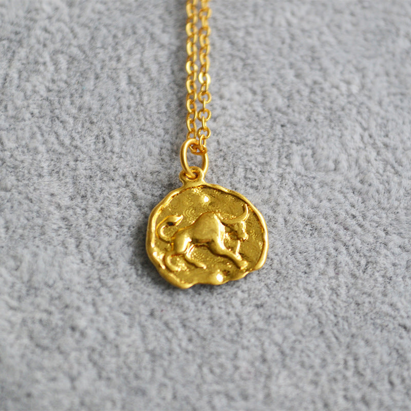 Niche Retro Golden Constellation Embossed Pattern Necklaces - Jinniu MegaBDM