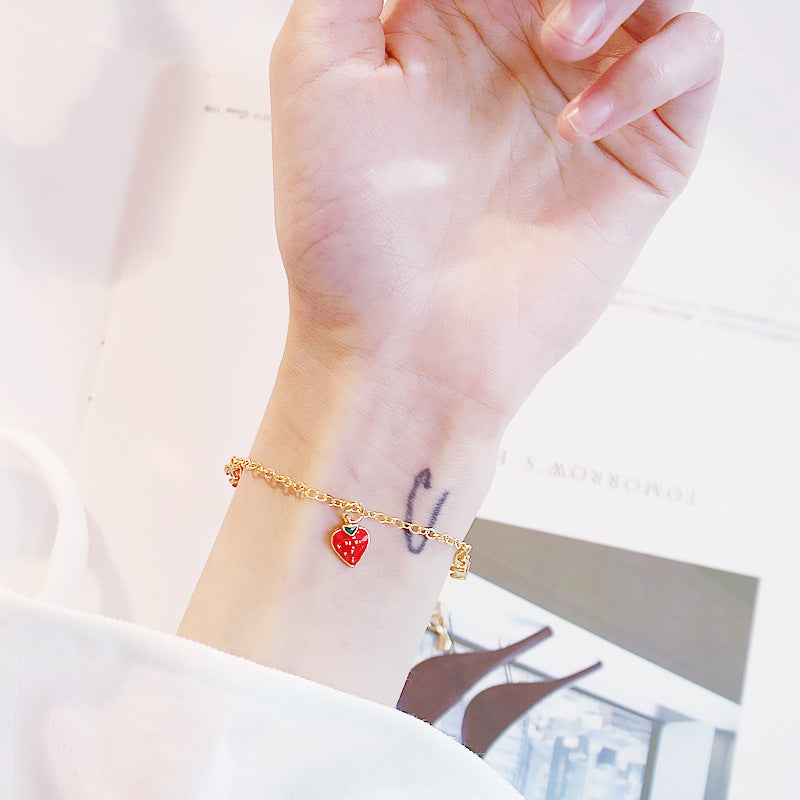 Korean Style Simple Strawberry Sweet Loving Heart Bracelet MegaBDM