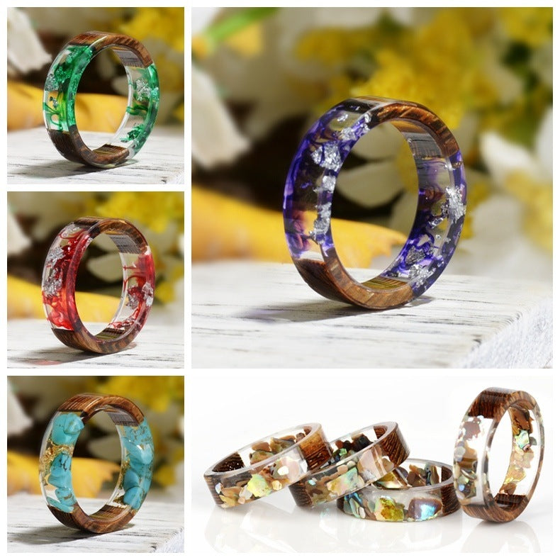 Wood Resin Mori Style Fresh Handmade Dried Flower Ring MegaBDM