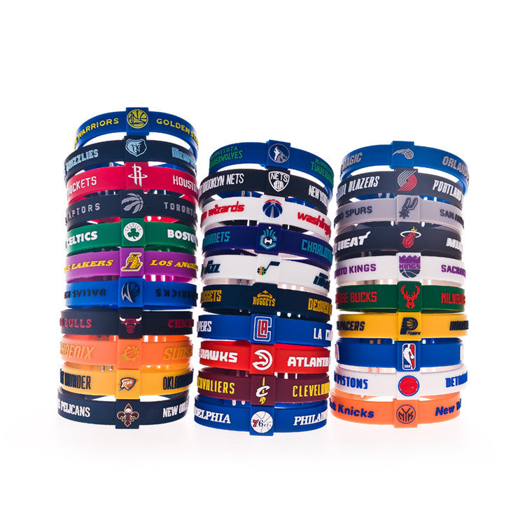 Sports Silicone Wrist Band Lakers Warriors Rockets Raptors Nets Bracelets - Thompson Blue MegaBDM