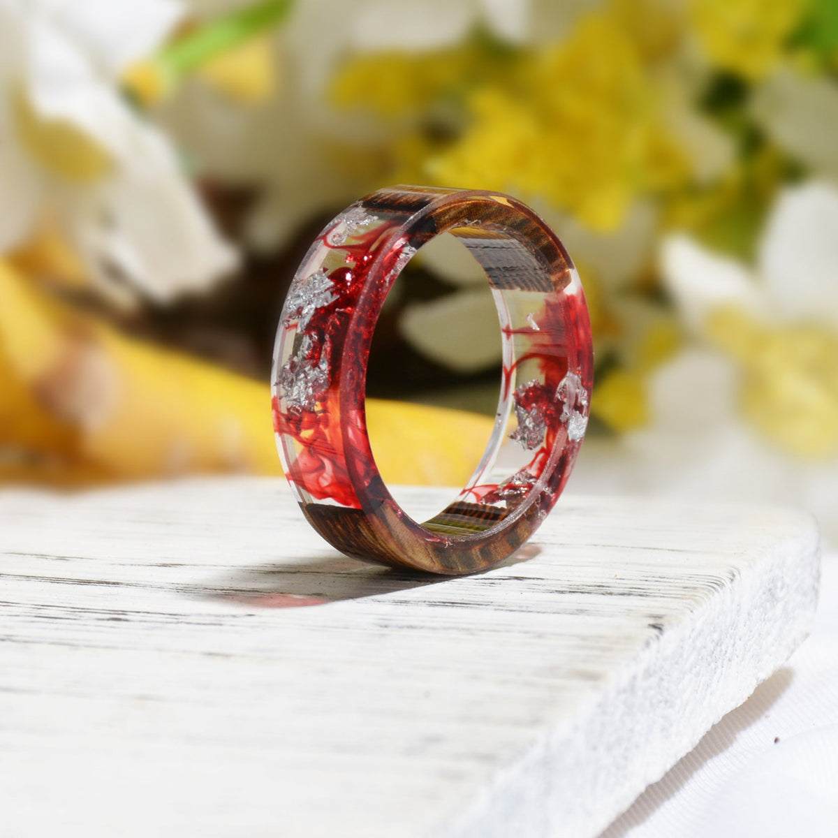 Wood Resin Mori Style Fresh Handmade Dried Flower Ring - NG0322 / 20mm MegaBDM