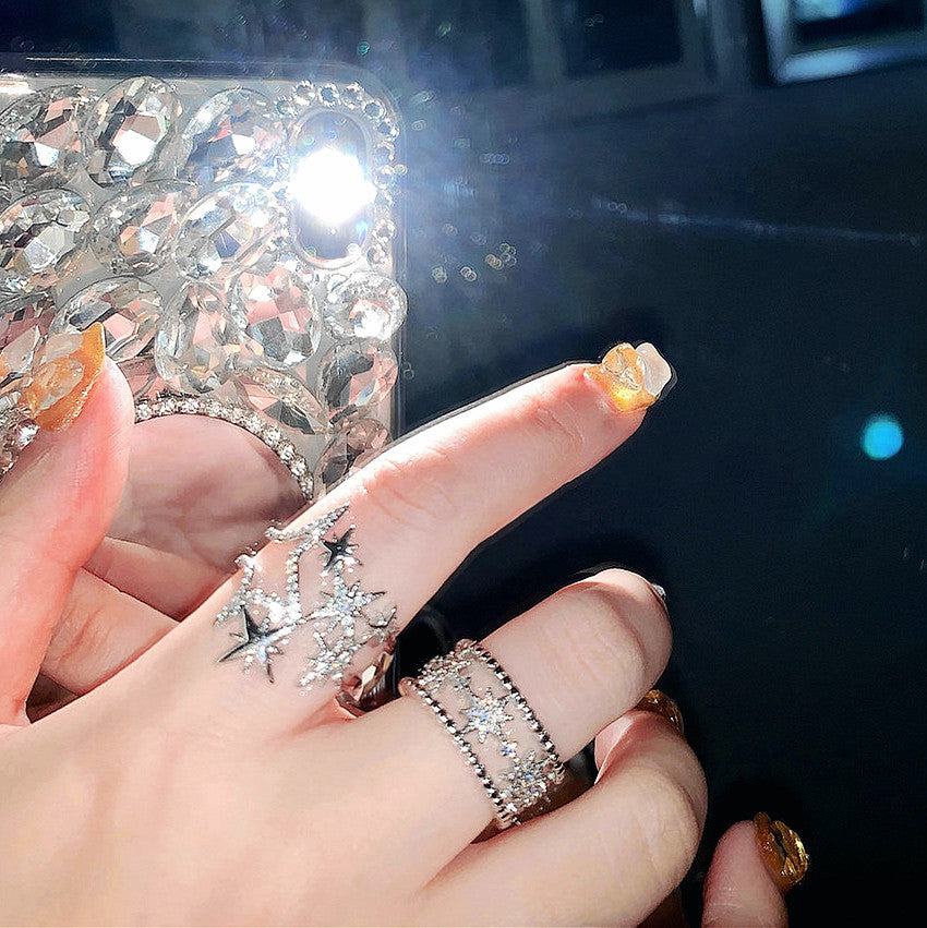 Bright Star Design White Gold Plated Zircon Starry Open Rings MegaBDM