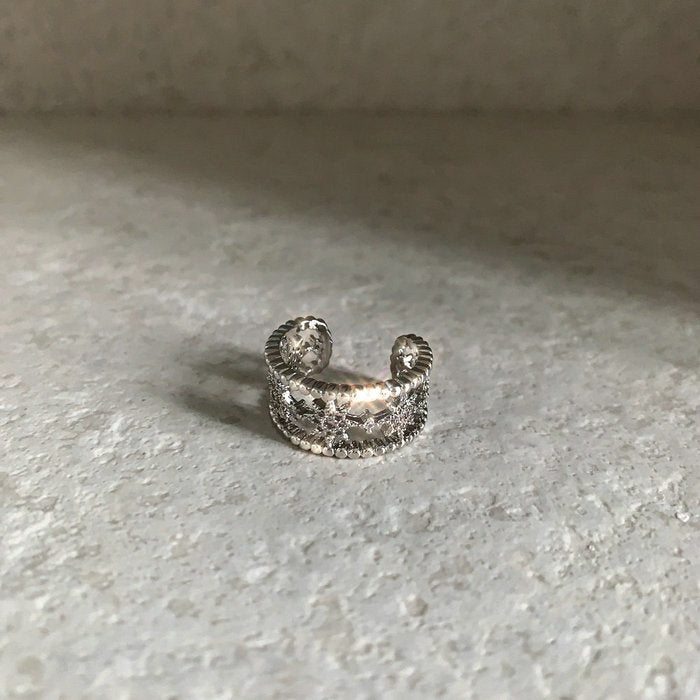 Bright Star Design White Gold Plated Zircon Starry Open Rings - Bright Stars, Small Stars, Open Ring / One Size MegaBDM