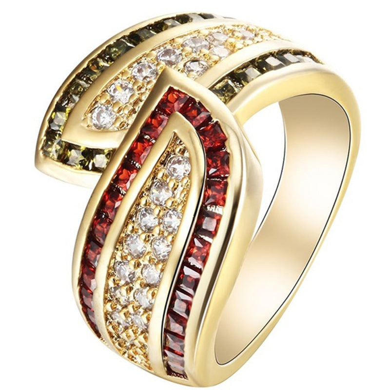 Olivine Garnet White Topaz Gemstone Popular Ring - Cr6313 Gold / No. 6 MegaBDM