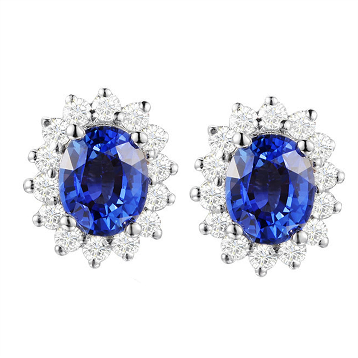 Women's Ruby Plated For Rose Gold Red Stud Earrings - Dark Blue Rhinestone Ear Studs [White Gold Color]] MegaBDM