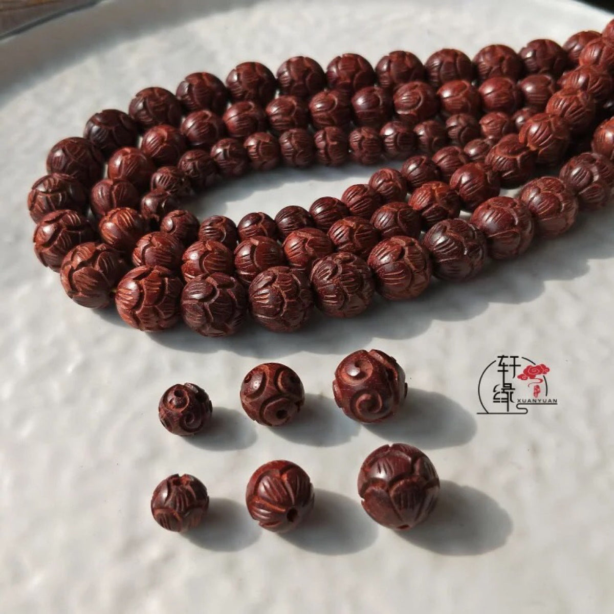 Rosewood Red Sandalwood Lotus Beads Carved Auspicious Cloud Bracelet - 10mm Single Fret Beads MegaBDM