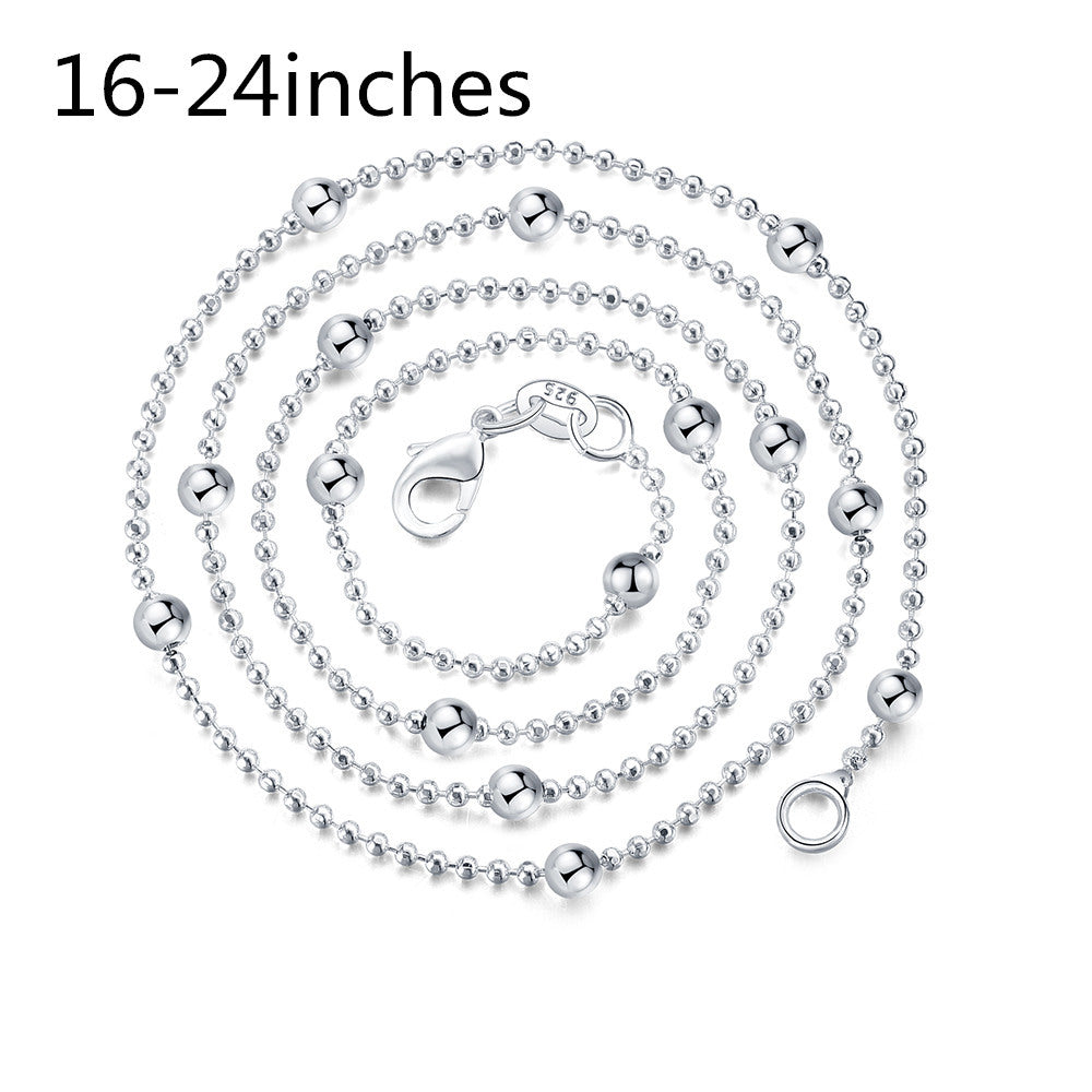 Sier Plated Bead Sweater Chain Korean Necklaces - 22 Inches MegaBDM