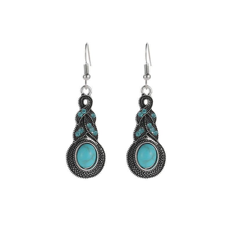 Blue Rhinestone Inlaid Turquoise Eardrops Suit Bohemian Earrings - Earrings A7204 MegaBDM