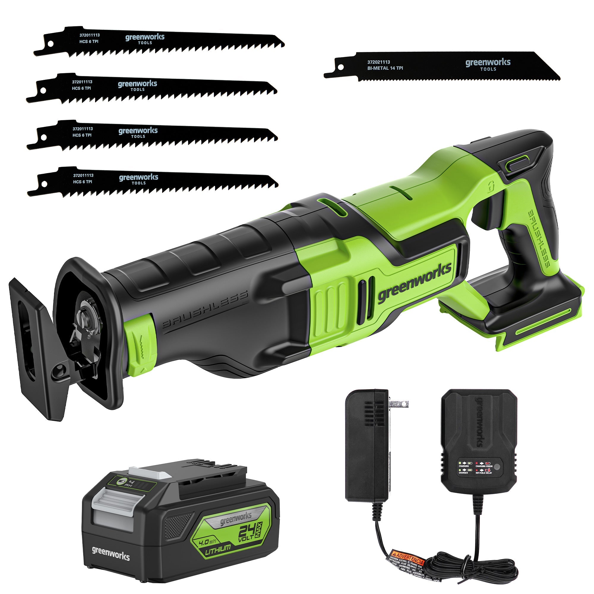 24V Cordless Battery Reciprocating Saw: 4.0 Ah USB Battery and Charger MegaBDM