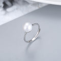 Women's Sier Frame Simple Eardrop Freshwater Pearl Rings MegaBDM