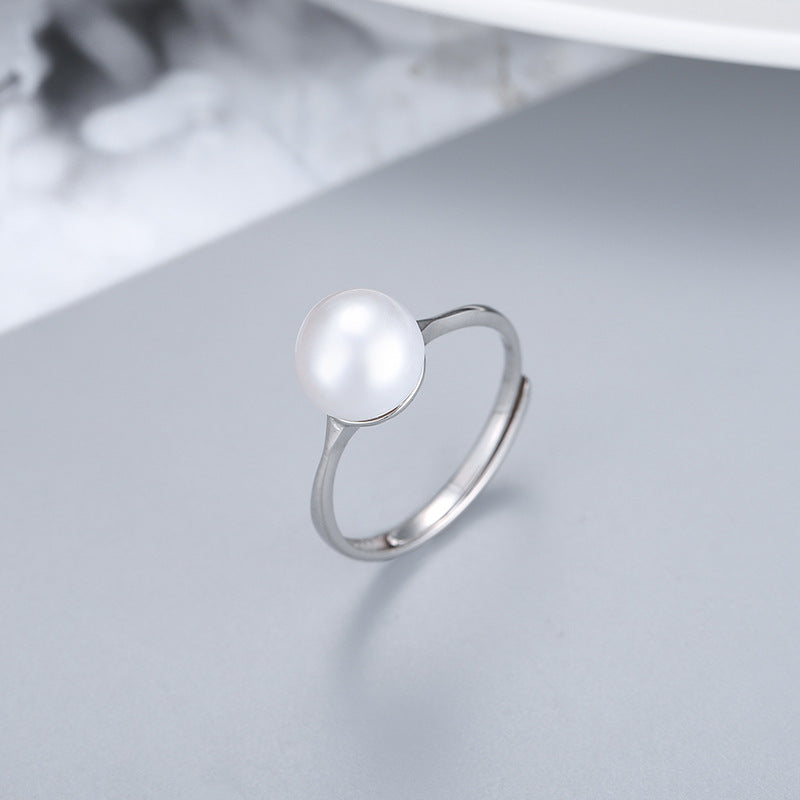 Women's Sier Frame Simple Eardrop Freshwater Pearl Rings MegaBDM