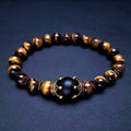 Men's Listed Charm Fashion Crown Tigereye Beaded Bracelet - Tiger Eye/Matte MegaBDM