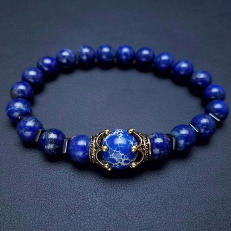 Men's Listed Charm Fashion Crown Tigereye Beaded Bracelet - Green Gold/Emperor Stone MegaBDM