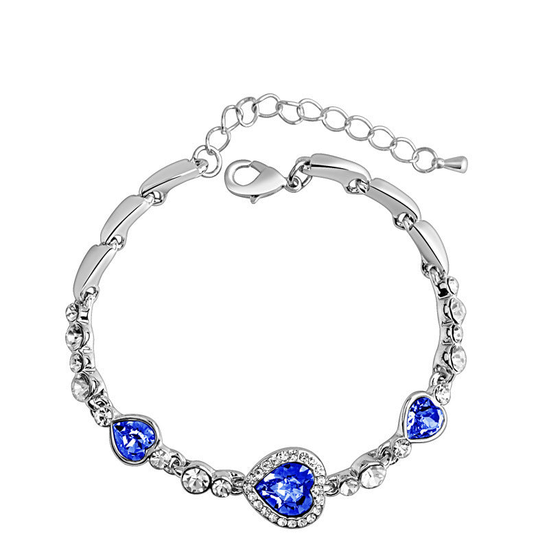 Love Heart Shape Peach Crystal Diamond Bracelets - Blue MegaBDM