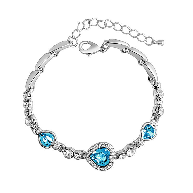 Love Heart Shape Peach Crystal Diamond Bracelets - Sea Blue MegaBDM
