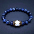 Men's Listed Charm Fashion Crown Tigereye Beaded Bracelet - Blue Pattern/White-Barked Pine MegaBDM